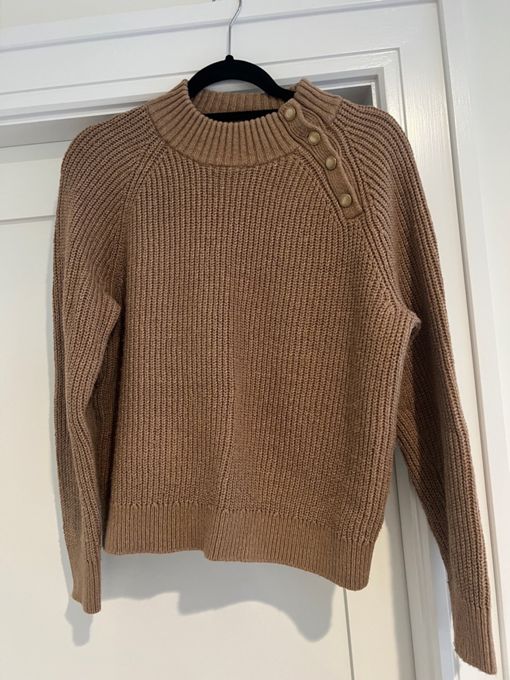J. Crew Women’s Crewneck Button-Shoulder Sweater in Camel